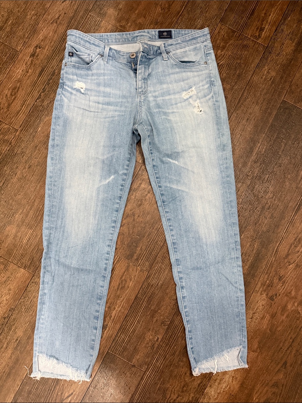 Ag Adriano Goldschmied Mid Rise Stevie CaLight Blue Jeans with Frayed Hem